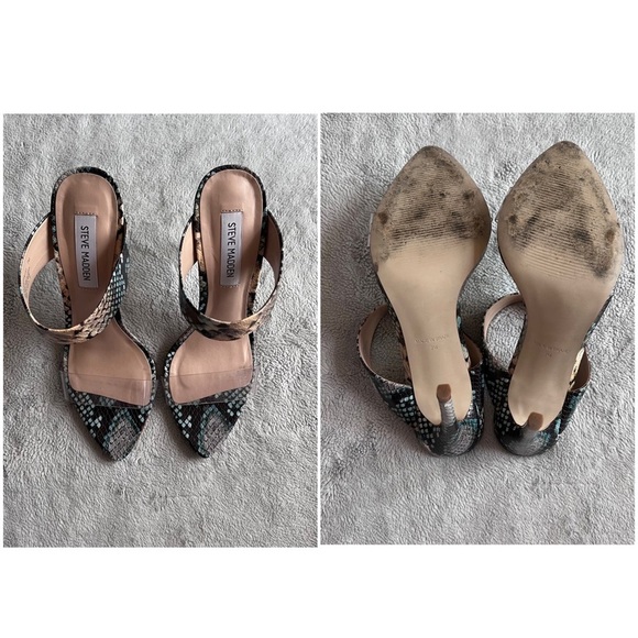 Steve Madden Amaya Clear Slide Sandal Blue Snake Reptile Print Leather Y2K Sz 7 - Picture 3 of 15